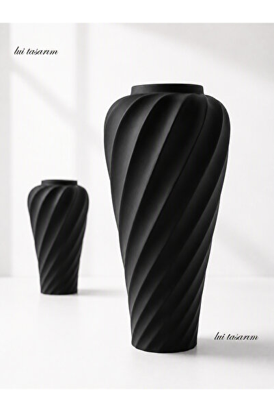 Lui Tasarım Big Size XL Elegant Black Color Ceramic Sprail Vase 31 cm