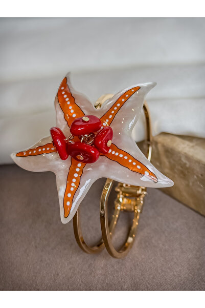 Dore Collection سوار معصم فاخر من الراتنج على شكل نجم البحر مع مرجان حقيقي - ...