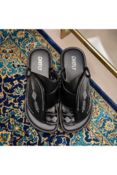 Chyfly Men's Arabic PU Leather Sandals Traditional Embroidered Slip-On Thong ...