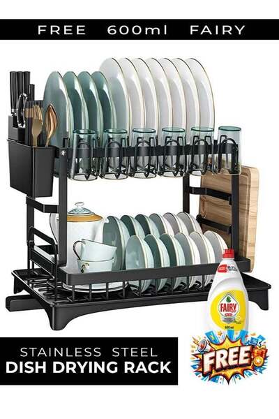 Eworld 2-Tier Stainless Steel Dish Drying Rack, Kitchen Dish Drainer with Ute...
