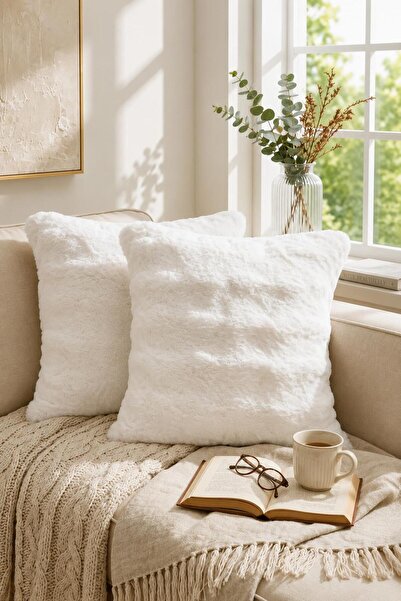 Bella Home Premium Rabbit Fur Throw Pillow Cover |   2-Pack |   Soft |   Pamu...