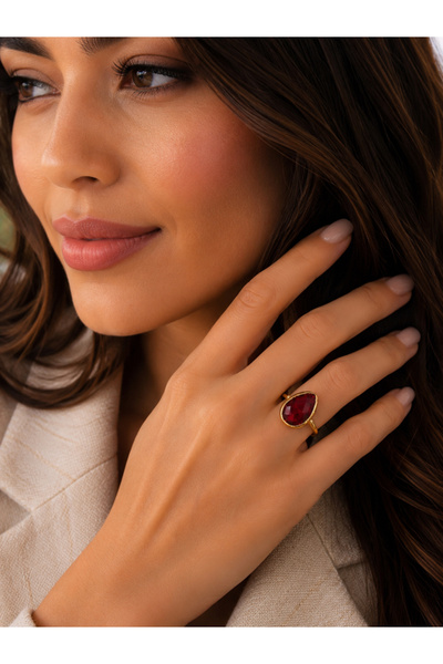 Marca Accessories Kırmızı Safir Taşlı Özel Tasarım Yüzük