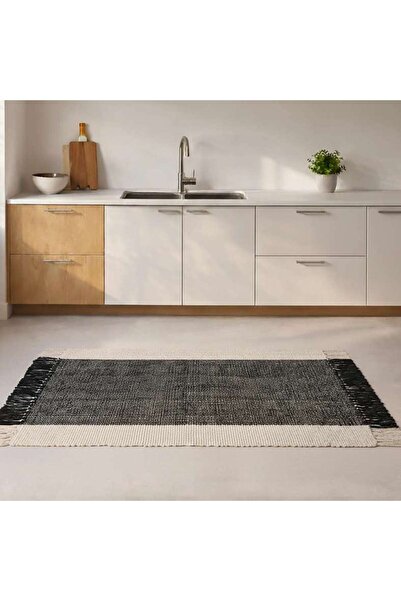 PAN HOME Skype Recycle Dhurrie with Fringe 90x150cm - Black