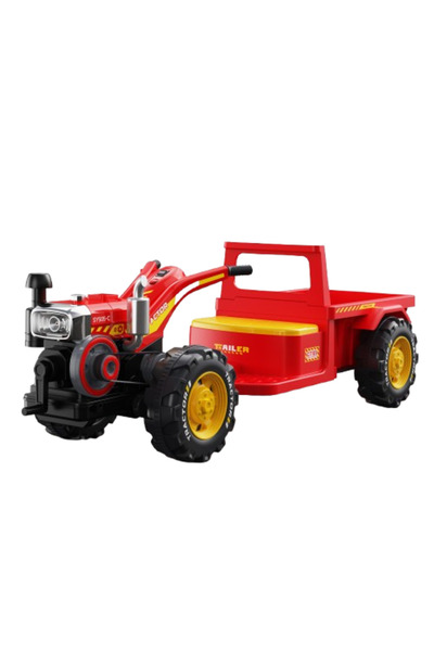 Kinderauto Tractor electric roșu cu remorcă telecomandată