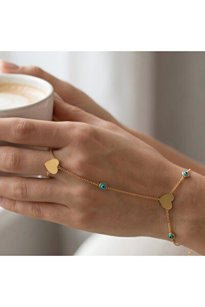 ILSA Heart & Evil Eye Bead Detailed Thin Chain Necklace