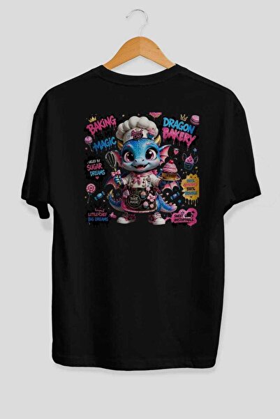 Ankhises Μπλουζάκι Dragon Bakery Oversize με στάμπα στην πλάτη, μαύρο, Unisex...