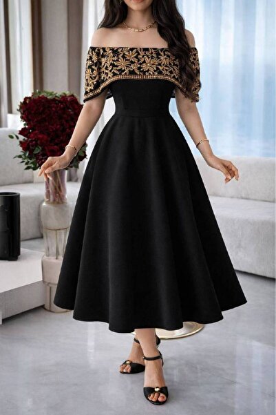 GENERAL Luxury black dress with royal golden details