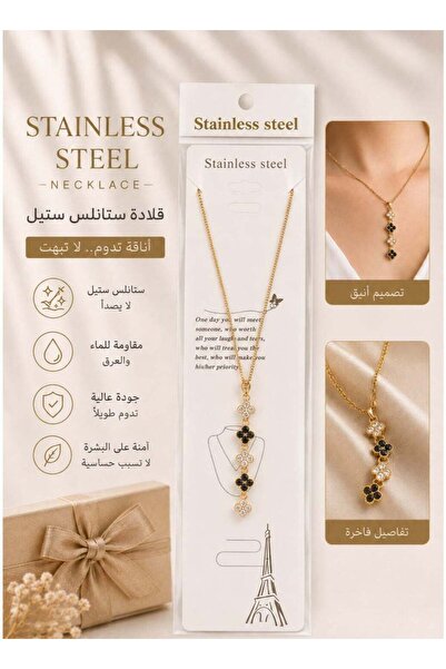 Generic Women's Stainless Steel Clover Flower Pendant Necklace in Gold Color