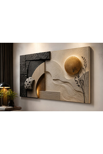 FTRMALZEMECİM Premium Kiremit Krem Heykelsi Akış 3D Kanvas Tablo Modern Dekor