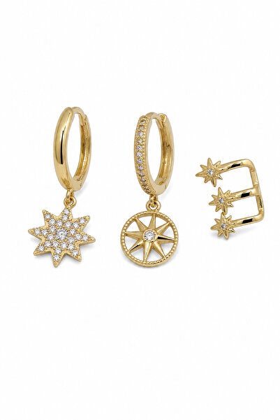 Jack Ferrero Women's Yellow Color Star and Compass Detailed Zircon Stone Earr...