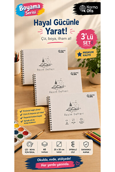 KarmaOfis 25X35 cm Spiral Picture Notebook 3 Pieces 40 Sheets |   Painting an...