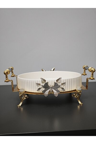 PARILTI HOME COLLECTİON Oven Dish Bowl Luxury Serving Plate Bowl Gold Silver ...
