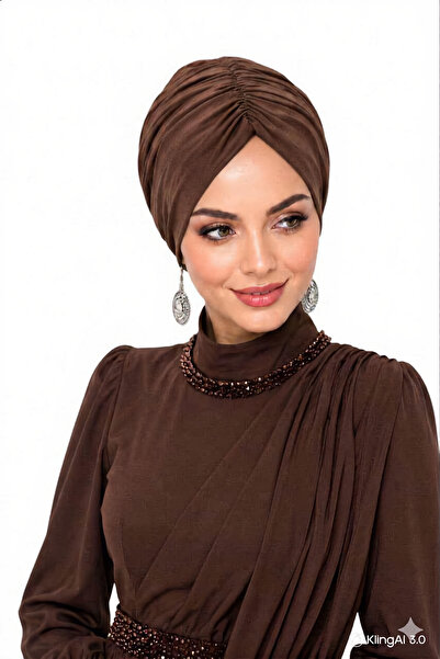 Polikromi Women's Brown Ready-To-Wear Drawstring Bonnet Hijab Bonnet
