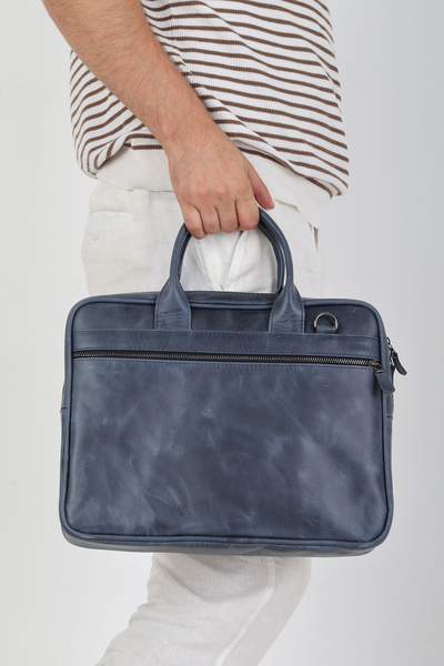 Latife Genuine Crazy Leather Handmade Laptop and Briefcase - Calfskin Special Design - 13-14 Inches
