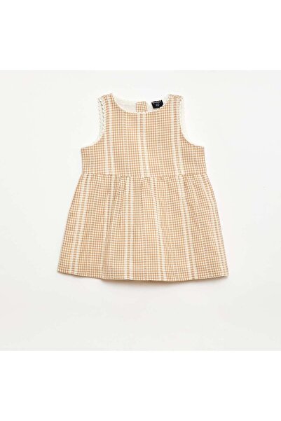 KIABI Gingham cotton gauze dress BROWN