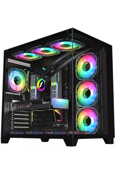 1stPlayer Carcasa acvariu Gaming MV8 Cube Tower ATX Negru 7 ARGB Fans + Contr...