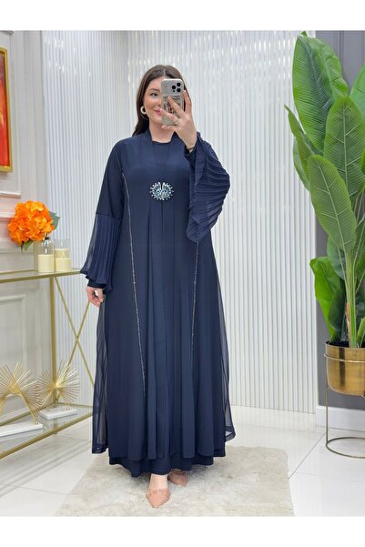 Modam Bella Büyük Beden Piliseli Tokalı Abaya Elbise
