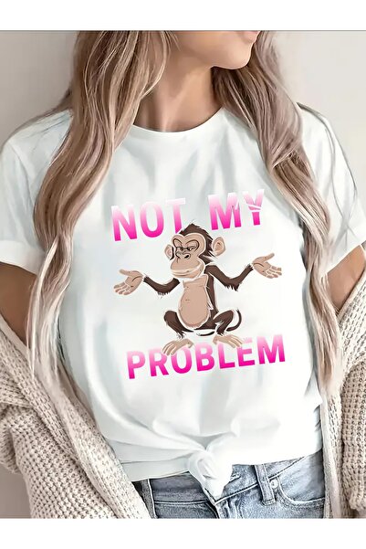 799 تي شيرت قطني بأكمام قصيرة مع رسومات Not My Problem Monkey، ملابس كاجوال ل...