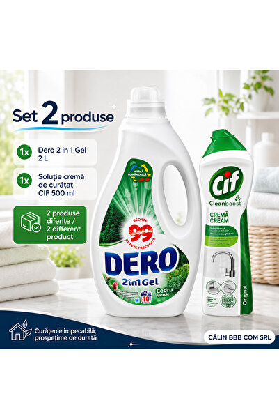 Dero Set 2 produse – 2 în 1 Gel Cedru Verde detergent de rufe 2 L + Cif Clean...