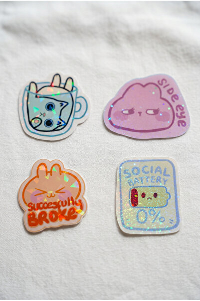 Plumie Hologramlı Laminasyonlu Mood Sticker Seti 4’lü | Laptop, Defter, Journ...