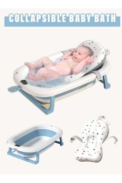 Joudiplay Foldable baby bath tub with cushioning pad, temperature-sensing fun...