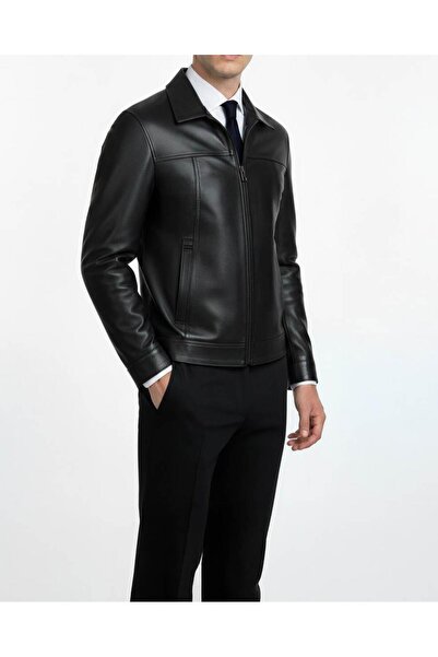 TerziAdemAltun 100% Genuine Lamb Leather Men's Coat Jacket Black T20019-01