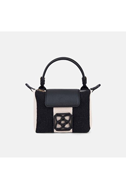 Desa Women's Monogram Logo Black Striped Fabric Handbag