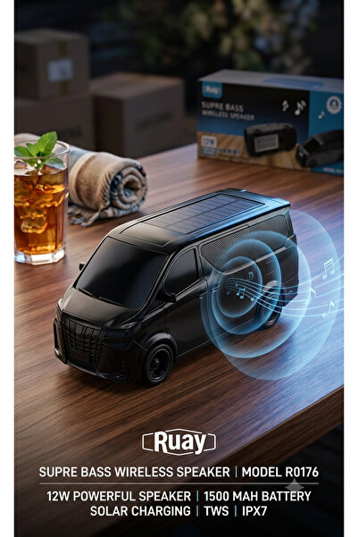 Primo Plus 12W Wireless Bluetooth Car Speaker with Solar Charging, Deep Bass ...