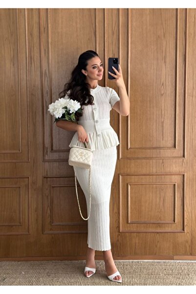 ruyaguneyboutique İkili Yazlık Triko Takım Beyaz