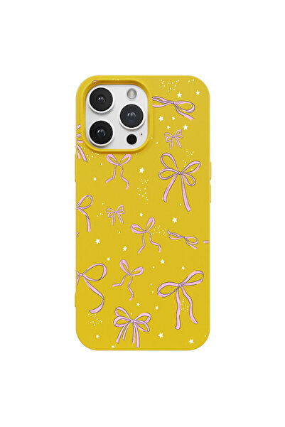 Casen iPhone 14 Pro Max Sarı Ribbon Stars Kamera Korumalı Premium Renkli Sili...