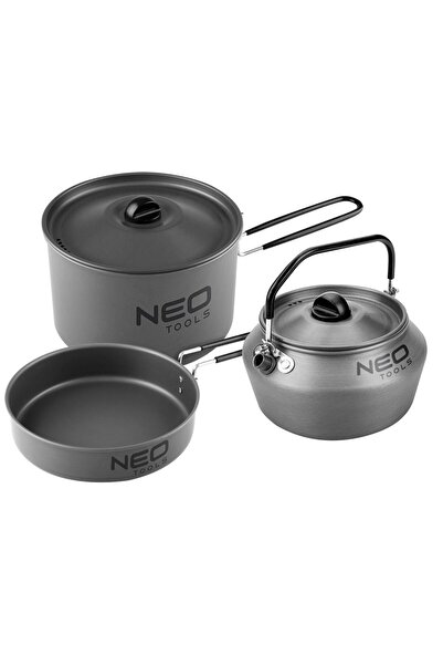 NEO Tools Set de camping 3 în 1: oală, tigaie, ceainic