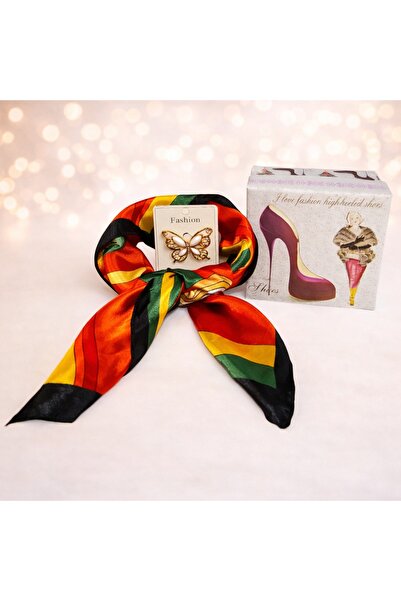 velve Set esarfa multicolora cu brosa fluture eleganta