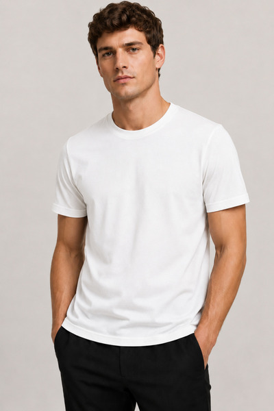 BYM STYLE Unisex Basic White Crew Neck Short Sleeve Cotton T-Shirt