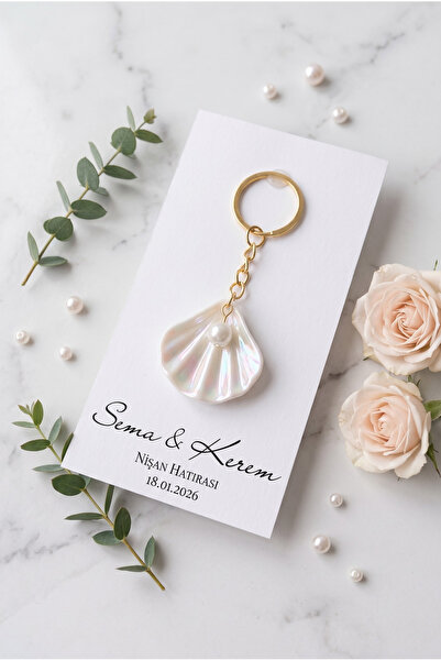 LivanConcept Livan Concept İsme Özel Deniz Kabuğu İncili Anahtarlık Nikah Şek...