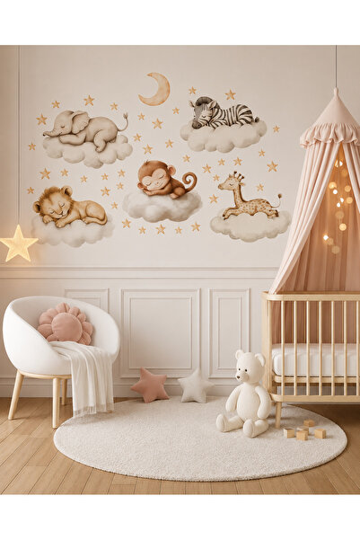 Jaju Baby Uyuyan Safari Hayvanları Ahşap MDF Duvar Dekoru | 3 mm MDF | Çift T...