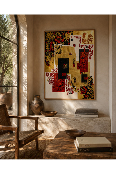 Boho wellness studio – Anatolian Heritage Folk Art Kolaj Ahşap Çerçeveli Post...