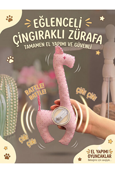 El Yapımı Çıngıraklı Bez Zürafa Bebek Oyuncağı - Uyku Arkadaşı (35 cm)