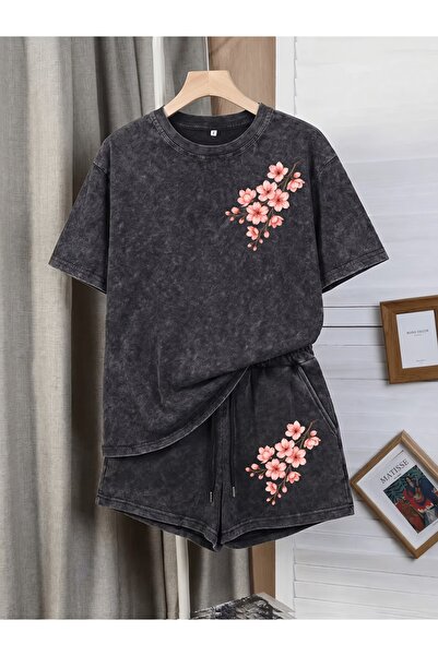 Toum Sakura Design Grunge Oversize Washed Vintage Bermuda Shorts