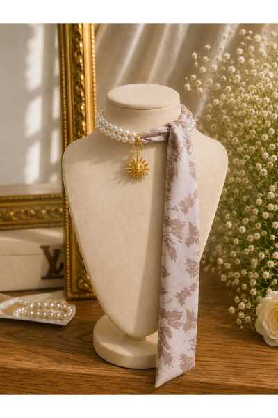 Ivory Pearl قلادة من اللؤلؤ، قلادة وشاح مزينة باللؤلؤ، وشاح، وشاح للحقيبة، زي...