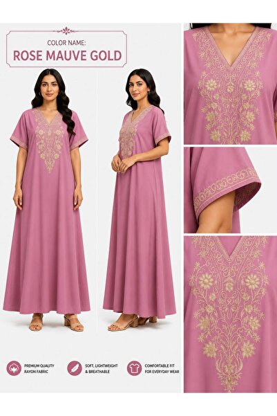 AYOUSH Women's Long Embroidered Robe, Soft and Light Meray Cotton, Comfortabl...