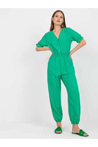 rue parıs Women's Jumpsuit, RUE PARIS, Cotton, Short Sleeve, Green, model CA-...