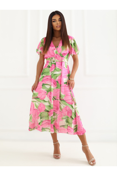 Italy Moda Rochie Dama Midi, Floral, ITALY MODA, Roz Eleganta Office