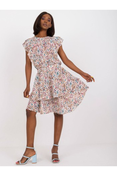 ZULUNA Rochie Dama Mini, Floral, ZULUNA, Bej Eleganta Office Model CHA-SK-300...