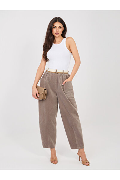 rue parıs Pantaloni Dama, RUE PARIS, Bumbac, Bej inchis, model IT-SP-FL9665.78