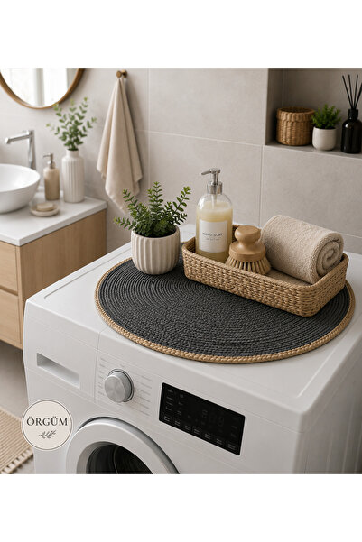 ÖRGÜM Machine Cover 54X54 cm Wicker Look Round Coffee Table Cover Multi-Purpo...