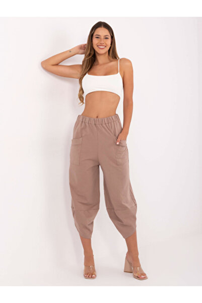 rue parıs Pantaloni Trening Dama 7/8, Cu slit, RUE PARIS, Bej