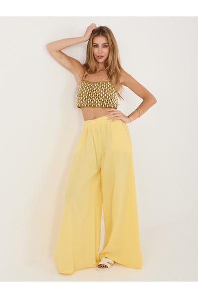 Italy Moda Pantaloni Dama Lunga, Larga, ITALY MODA, Galben Model MI-SP-2563.02