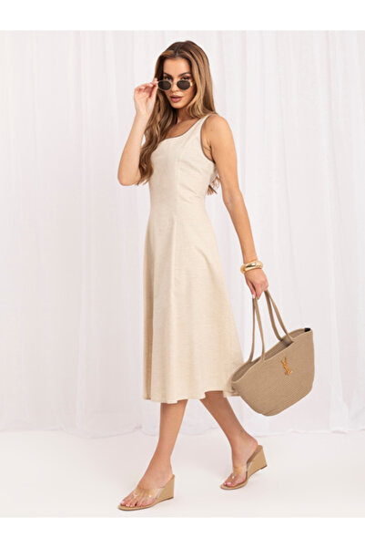 Italy Moda Rochie Dama, ITALY MODA, Bumbac, Rochie evazata, Bej deschis, mode...