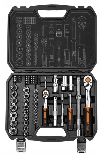 NEO Tools Set de chei tubulare 1/2 " și 1/4 ", 73 de piese Valiză Oțel CrV