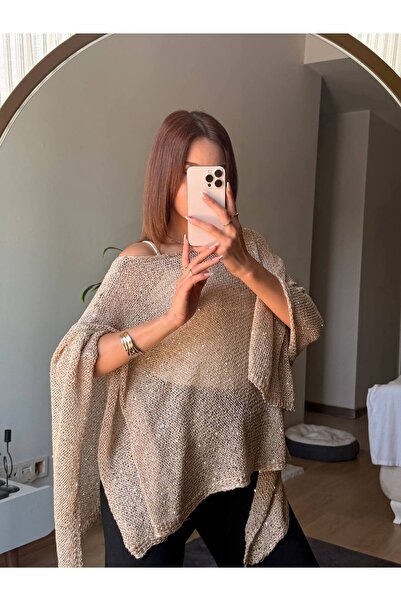 path-y homewear&sportwear "Kadın Simli Pullu Asimetrik Kesim Beach Panço Trik...